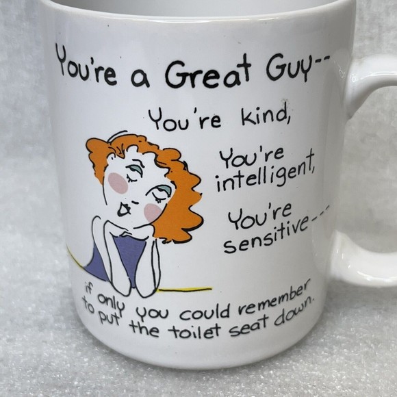 1987 Shoebox Greetings "You're A Great Guy... Toilet Seat Down" Coffee Tea Mug - Picture 5 of 7